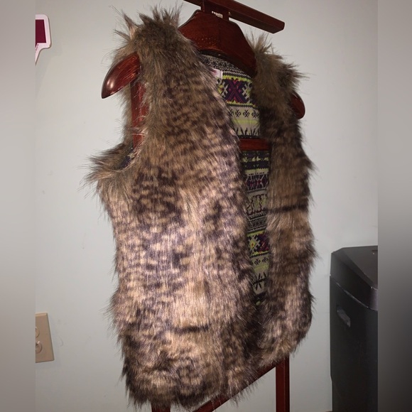 Mossimo Faux Fur Brown Speckled Furry Fuzzy Vest XS Boho Indie Hippie - Picture 3 of 9